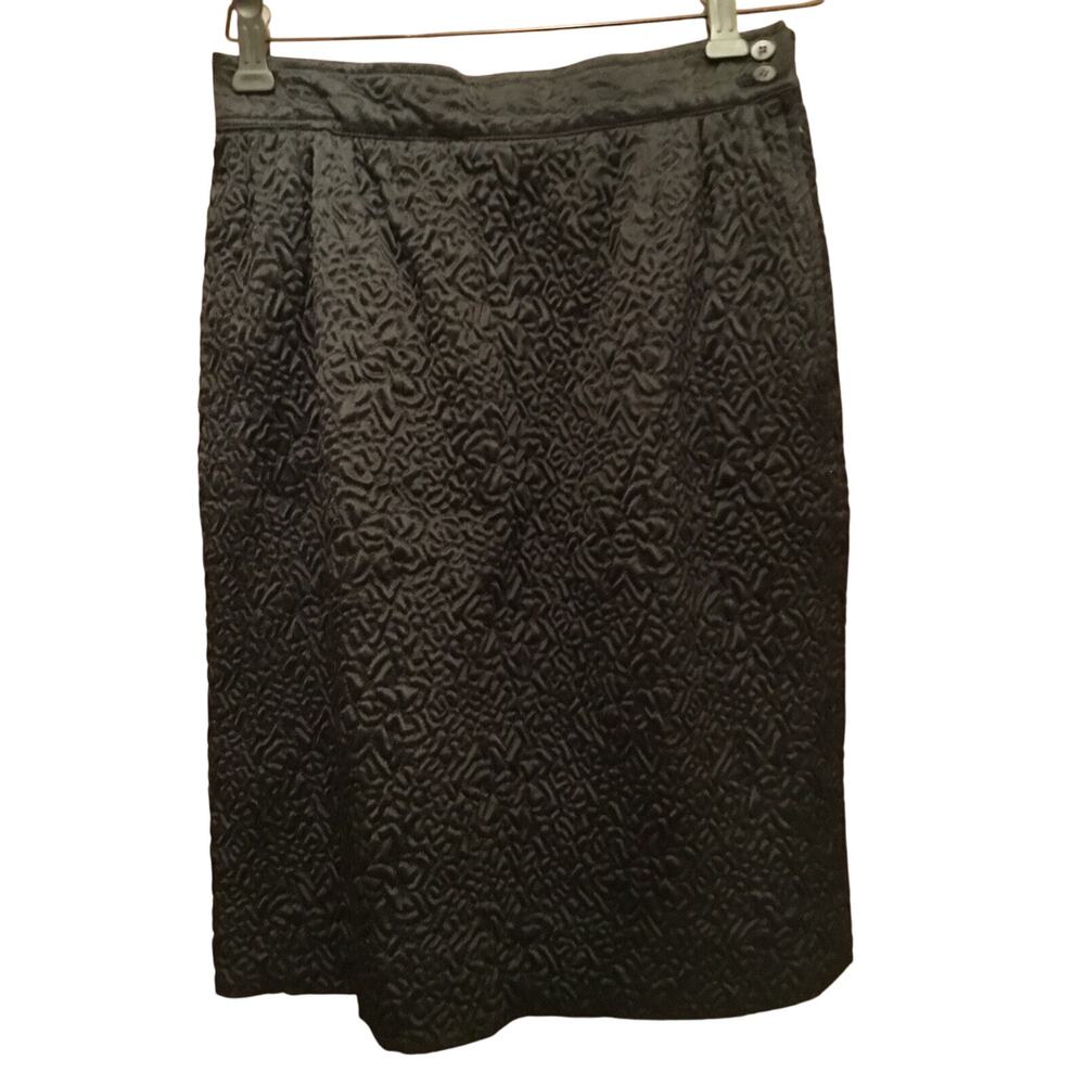 Vintage Yves Saint Laurent Rive Gauche Black Quilted Floral Embroidered Skirt